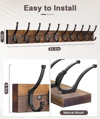 Optish 2 Pack Wooden Coat Rack Wall Mount 16.1 Rustic Coat Hanger Hooks 10