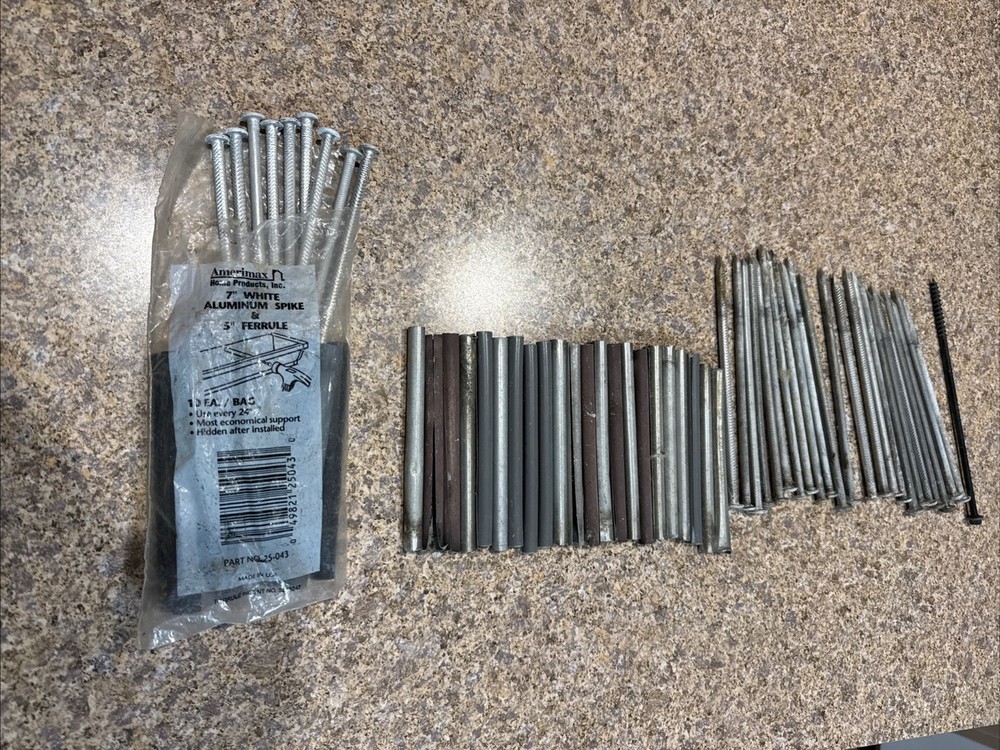 Lot 31 9 New Amerimax Part #25043 Aluminum Spike 7″ White 5″ Ferrule & 22 Used