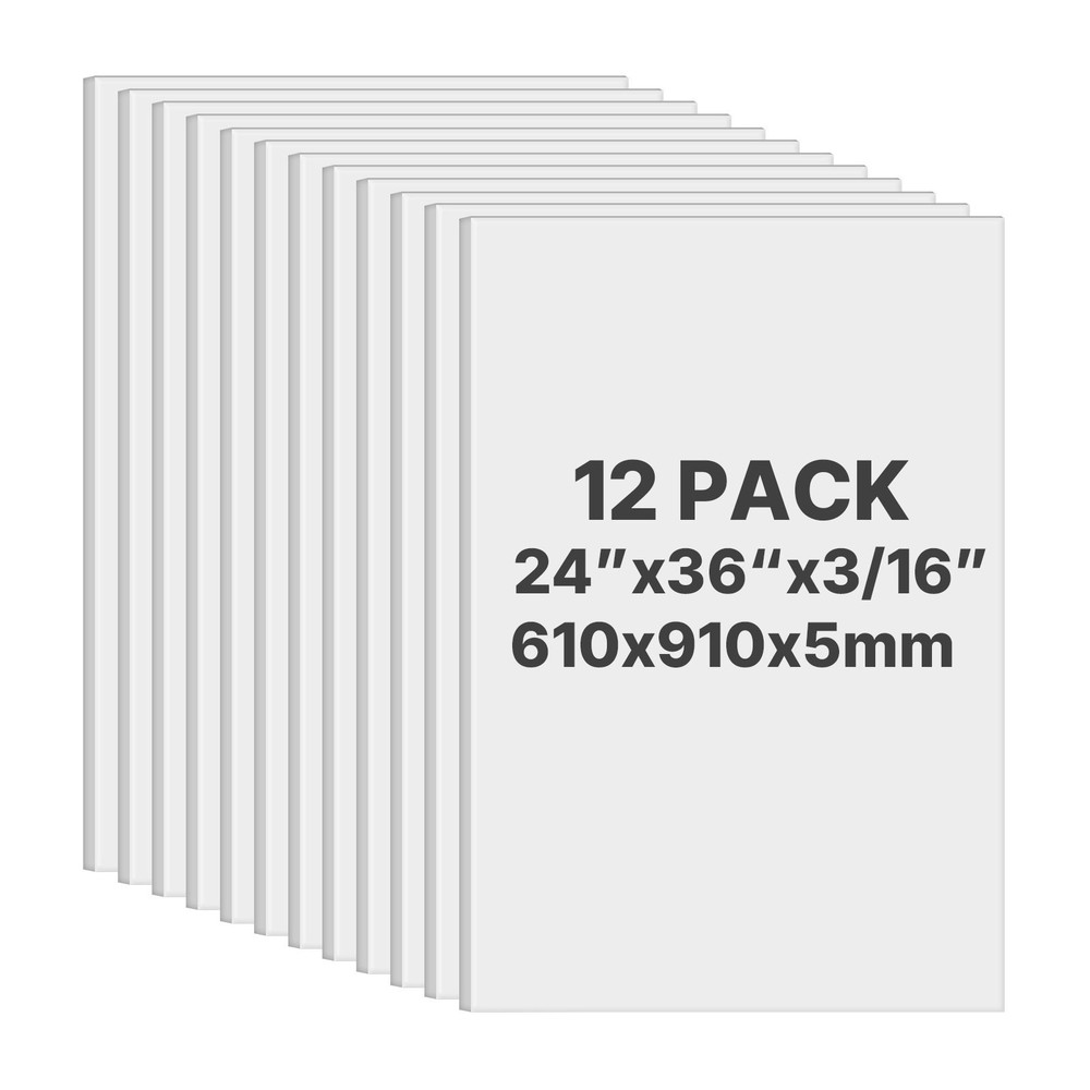 Foam Board, 12 Pack 24 x 36 Inch, 3/16 Inch Thickness White Poster Board, Acid-F