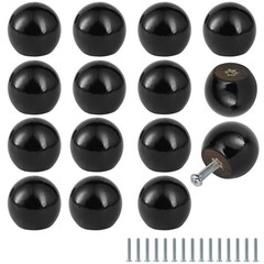 FoDau770 15pcs Black Wood Knobs, Round Ball Cabinet Knobs 1 Inch,
