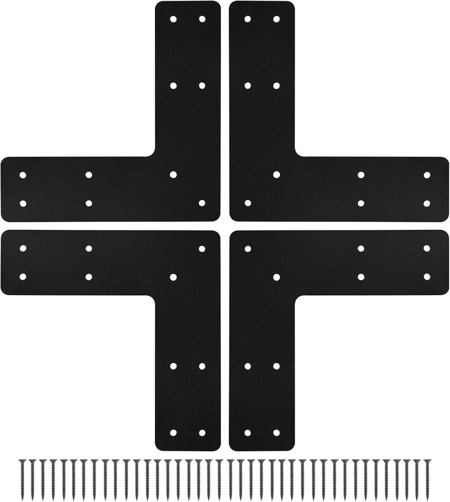 10X10 L Post Bracket 4PCS, L Flat Mending Plate for Wood 4X4,6X6 Lumber, Black P