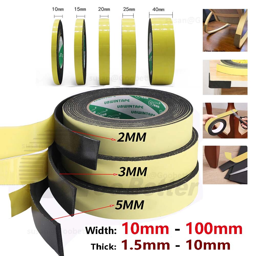 Self Adhesive Backed Foam Sponge Strip Roll Sheet Tape Sticky Seal EVA 10-100mm