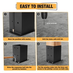 4×4 Post Base 4 Pcs,Deck Post Brackets,Inner Size (3.6″ x3.6“Heavy Duty Powde…