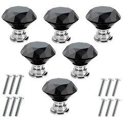 Akstore 6 Pcs Crystal Glass Cabinet Knobs 30mm Diamond Shape 30 mm, Black