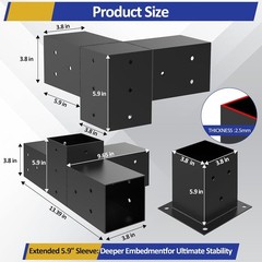 Heavy Alloy Steel Pergola Kit with 3-Way Brackets for 4″x 4″ (Actual 3.6″ X 3.6″