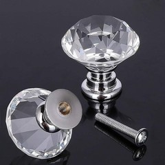 6 Pcs Crystal Glass Cabinet Knobs 30mm Diamond Shape Drawer 30 mm, Clear