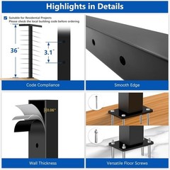 Zylorix 36″ Cable Railing Corner Post 4 Pack T304 Stainless Steel Black Deck