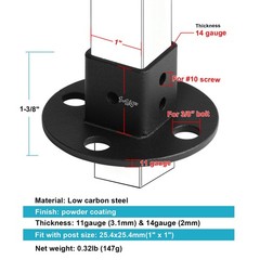 OTTFF 8 Pack Black Square Post Flange Base Anchor Fits 1″ x x 1″,