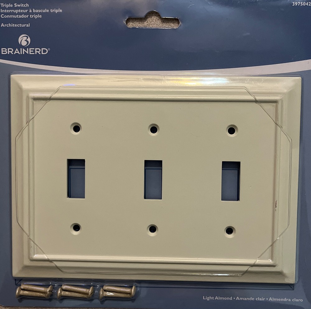 Brainerd Architectural Wood Triple Toggle Light Switch Cover White Almond New