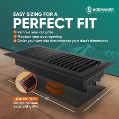 Shoemaker 4×10 Floor Register – Black Heavy Duty Metal Floor Vent Cover fo