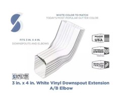 3 In. X 4 In. White Vinyl Downpipe – A/B Elbow