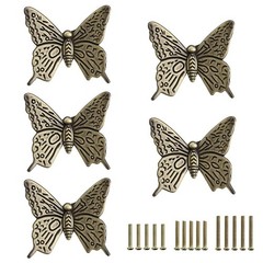 JUXYES Pack of 5 Vintage Butterfly Cupboard Door Knobs, Antique Bronze