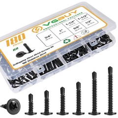 180Pcs #8 Sheet Metal Screws Assortment Kit,410 Stainless Steel Self Black