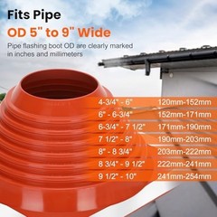 Metal Roof Pipe Flashing Boot for 5″-9″ Pipes, High Temp Silicone, 50 Screws, Re