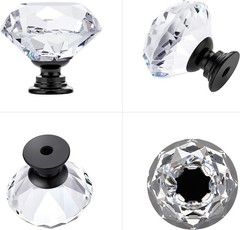 Ravinte 3 Pack Crystal Drawer Knobs – Glass Cabinet Knobs, Diamond Black