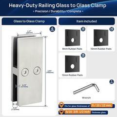 LukLoy Glass to Glass Railing Clamps 180° Stainless Steel 304 Brackets Set of 10