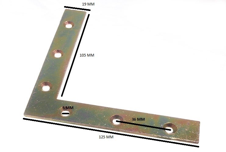 Flat Corner Brace Bracket 125mm X 20mm X 2.5mm 6mm Hole YZP Pack Of 200