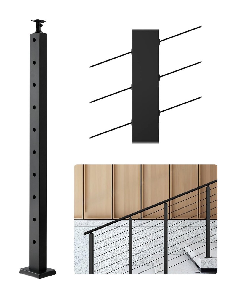 Cable Railing Post, 36x1x2 Inch Stair Railing Post, with Pre-Drilled 30° Angled