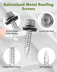 Metal Roofing Screws#10 × 1 Inch, 1000Pcs Zinc #10 × 1 Inch Silver