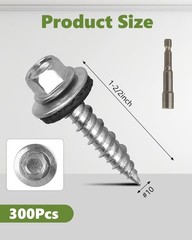 Metal Roofing Screws#10 × 1 Inch, 1000Pcs Zinc #10 × 1 Inch Silver