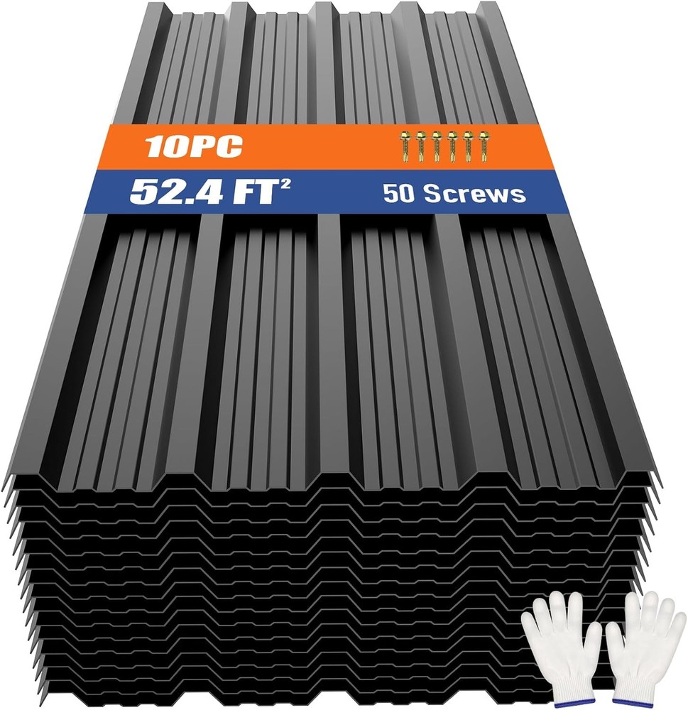 Corrugated Galvanized Steel Roof Panels 10pcs Black
