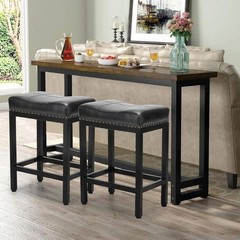 Set of 2 Black Counter Height Stools Bar Stools 24 inch Bar Leather Saddle Stool
