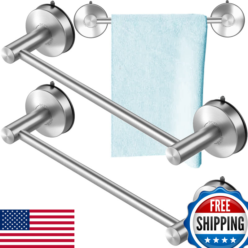 Dgyb Suction Cup Towel Bar For Bathroom 17 Inch Set Of 2 Brushed Nickel Towel