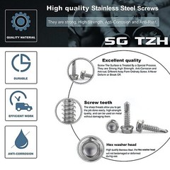 #10 x 1″ Sheet Metal Screws 100PCS 410 Stainless Steel Hex Washer x