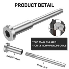 10 Pack Invisible Cable Railing Kit T316 Stainless Steel 1/8 Inch for Wood