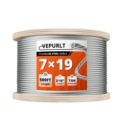 3/16″ Stainless Steel Cable 500FT, 7 x 19 Strand Wire Rope Aircraft Cable, 37…