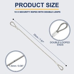 10 Pcs Dia. 1.5mm 8″ Long Stainless Security Ropes with Double Loops, Silver