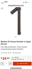 Atlas Homewares Avalon 4.5-inch House # “1” in Aged Bronze Finish New In Package