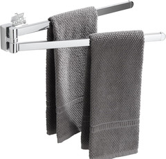 Bathroom Towel Rack Wall Stainless Steel Swivel Space Saving 2 Rods Chrome