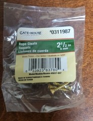 (2) 2 Pack 0311987 GATEHOUSE 2 1/2 in W Rope Holder Cleats Brass Finish Screws