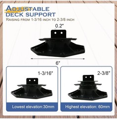 23 Adjustable Deck Support Pedestal Deck Foundation Base Support 1-3/16″ – 2-3/8