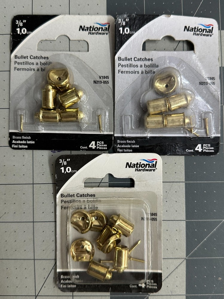 NOS 3-pack lot 4/PC National Hardware 3/8” brass Bullet Catches N219-055