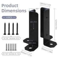 4Pcs Adjustable Post Base Bracket Fit 1.5×1.5, 2×2, 2×4, 4×4 Post Deck Post A…