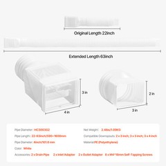 Rain Gutter Downspout Extensions 2-Pack Flexible Downspout Extender White