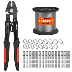 Sanuke Wire Rope Crimp Kit with 100ft 1/16 304 Stainless Steel Cable 7×7 Stra…