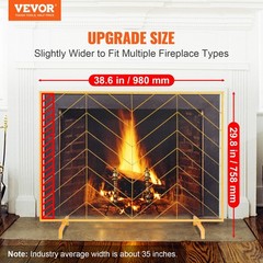 Fireplace Screen Single Panel, Sturdy Iron Mesh Fireplace Screen, 38.6″(L) x29.8