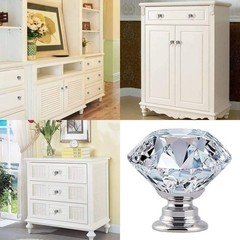 OctinPris 6pcs 30mm Crystal Glass Knobs Silverbase-6 pack, Transparent