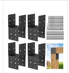 4 Pcs Heavy-Duty Post Brackets Kit – 4X4 Wood Deck Mounting, 14-Gauge Steel Base