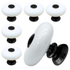 Suiwotin 6pcs White Ceramic Drawer Knobs, Round 6pcs-Large-Black,