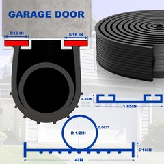 DGSL Garage Door Seals Bottom Rubber Weather Stripping Kit Seal 12 Ft, Black