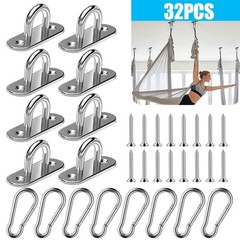 32PCS Stainless Steel Pad Eye Plate U Hooks Snap Hook Set with Screws Heavy Duty