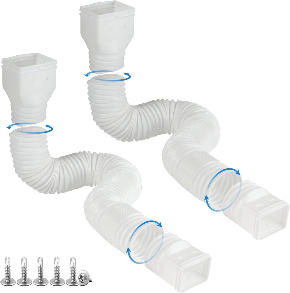 plusgutter White-2pack Rain Gutter Downspout Extensions Flexible, Drain Downspou