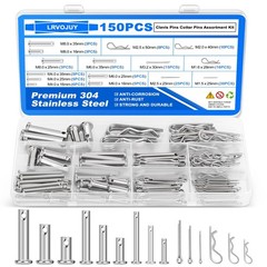 150PCS Premium 304 Clevis Pins R Clips Cotter (15 SIZE), Silver