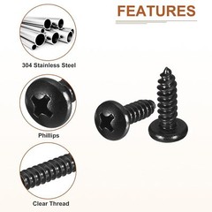 #10×5/8 Black Screws – 50Pack – 304 Stainless Steel Pan Head #10×5/8″,