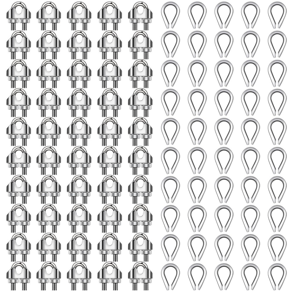 Demissle 100 Pcs 1/8” Wire Cable Clamps Kit M3 Rope Clip Braided Kit Metal S…