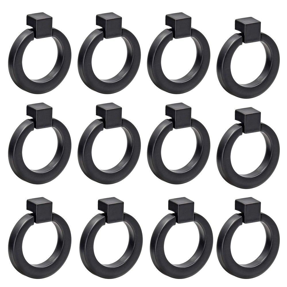 Bonsicoky 12Pcs Round Cabinet Ring Pull Handles Single Hole 12Pcs, Black